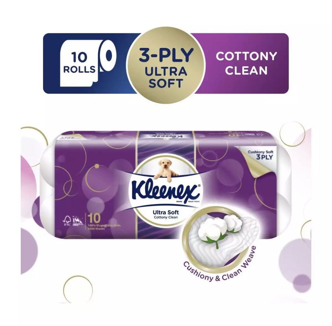 KLEENEX Ultra Soft 3-Ply Toilet Tissue Roll Cottony Clean 10x