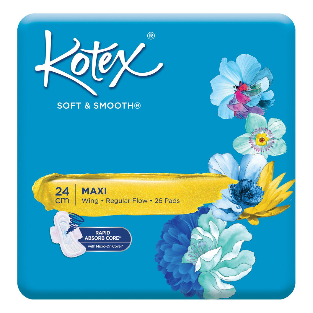 KOTEX Soft & Smooth Maxi Wing Pads Regular Flow 24cm (26x)